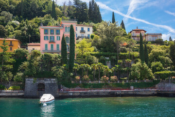 The embankment of Varenna on Lake Como - Italy - obrazy, fototapety, plakaty