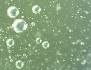 Bubbles in water on a green background. Abstract background.