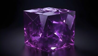 crystal purple cube on dark background isolated