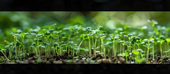 Close up microgreen nature plant field. AI generated image