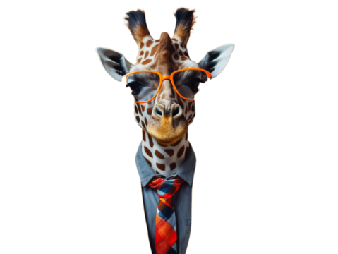 Cool giraffe wearing on the funky suit on the transparent background