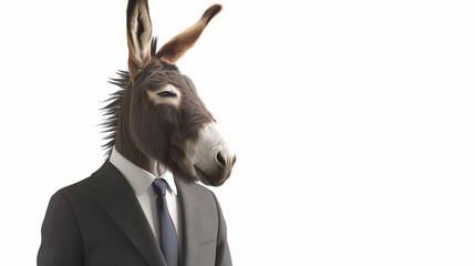 donkey in suit on a white background,
