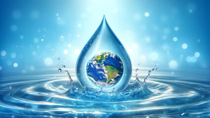 Fototapeta premium Hydration and Ecology Concept with Earth Water Droplet