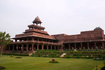 Agra, Uttar Pradesh / India - February 7, 2012 : An architectural exterior view of the Panch Mahal a five-storied palatial structure in the courtyard of the Jodhabai's palace in Fatehpur Sikri, Agra.