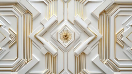 minimalist white and gold 3d rendered elegant art deco style pattern for ceiling, wall wallpaper, packaging, and more printing product - obrazy, fototapety, plakaty