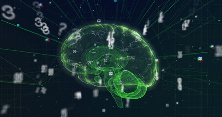 Image of numbers changing over glowing human brain