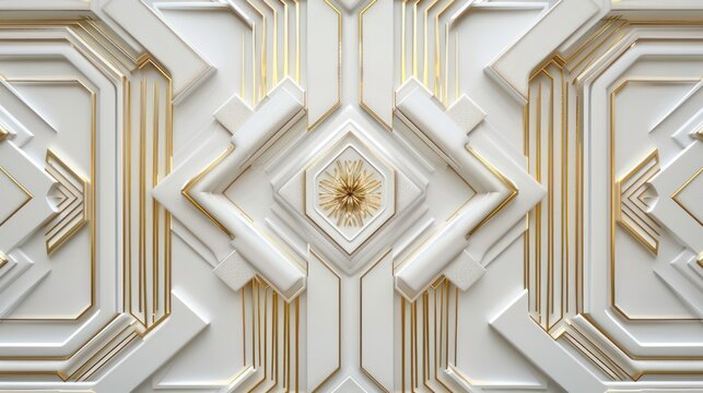 Naklejki minimalist white and gold 3d rendered elegant art deco style pattern for ceiling, wall wallpaper, packaging, and more printing product