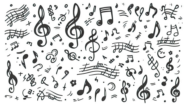 Musical Notes Drawings Doodle Set Harmonious Collection