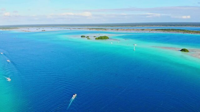 Scenic Blue Waters at Laguna De Los 7 Colores in Mexico, a Tropical Paradise from an Aerial Drone.