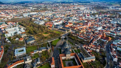Aerial of the downtown in Fulda in Hesse, Germany on a sunny day in autumn - obrazy, fototapety, plakaty