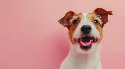 Funny smiley dog face of jack russell terrier isolated on light colored background