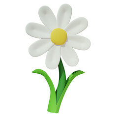 Fototapeta na wymiar flor 3d branca, margarida, flor branca com caule