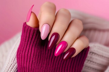 Elegant Ombre Manicure on Female Hand. Generative ai