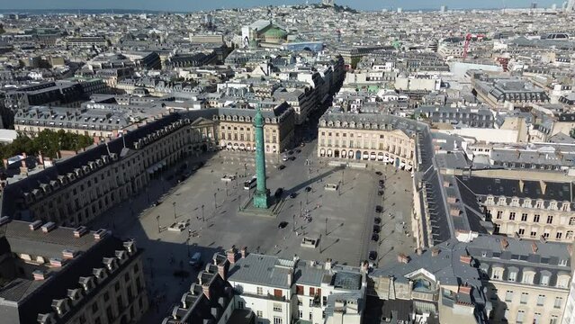 Place Vendome, Paris in France. Aerial drone panoramic view