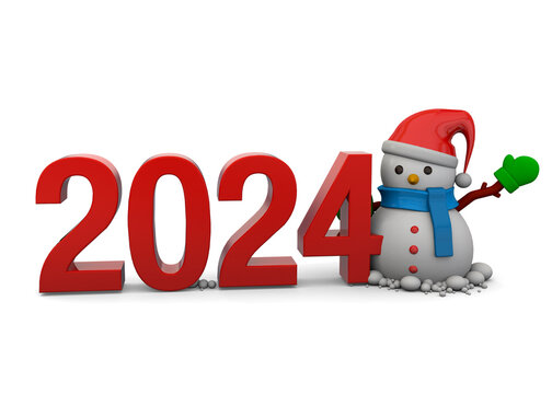 New year 2024 and snowman - 3d render