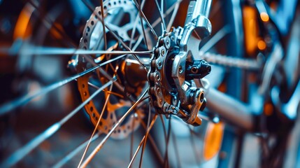 Fototapeta na wymiar Close-Up of Bicycle Disc Brake System. Generative ai