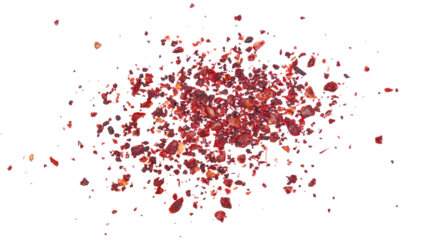 Close up ground sumac spice, pile isolated on white, top view, macro