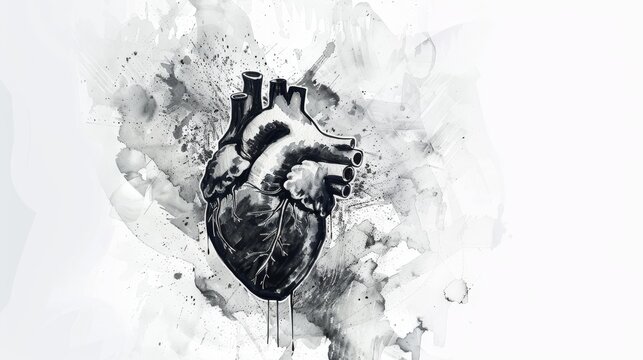 Artistic Watercolor Heart with Mechanical Details
