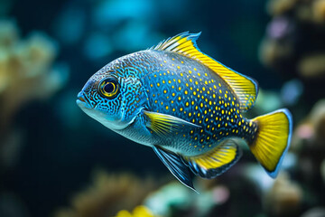 Obraz premium beautiful pretty nice cute funny fish in ocean. sea, aquarium, swimming exotic under depth, colourful reef, water salt ecosystem biology nature flora and fauna.