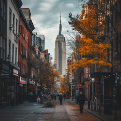 Autumn in New York: Empire State Building Amidst Seasonal Foliage