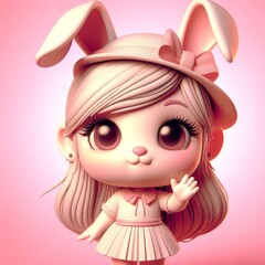 Easter Tattooed Elegance: 3D Bunny Girl in Pink Isolation