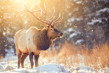 Elk Moose Cervus canadensis in winter, World Wildlife Day, March	