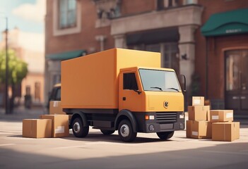 A minimalistic cartoon flat design logistics post delivery yellow truck with a lot of cardboard parcel box Black Friday Sale Concept