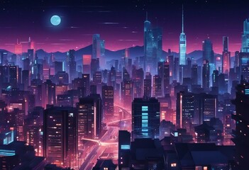 A wallpaper illustration of a night cityscape in anime neo crisp style neon flat colors nightsky...