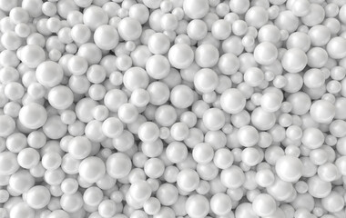 Abstract 3d rendering geometric background with white pearl spheres, beads