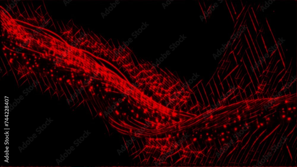 Poster seamless loop of abstract animation of red crimson sparkle moving particles along optic fiber. digit