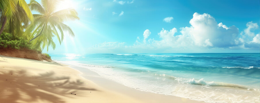 summer season at the beach with palm trees