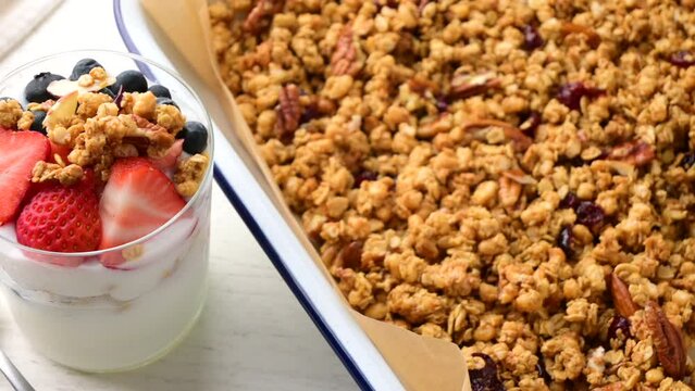 homemade granola with berries and yogurt
