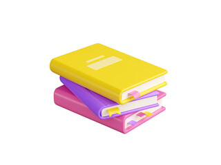 Pile of paper books for reading and education. 3D render illustration