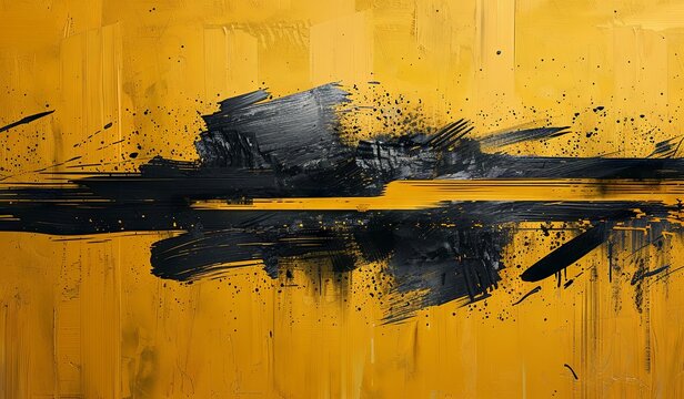 a yellow background with black strokes, in the style of dark compositions, striped compositions, bold graphic style, layered brushstrokes. Generative AI