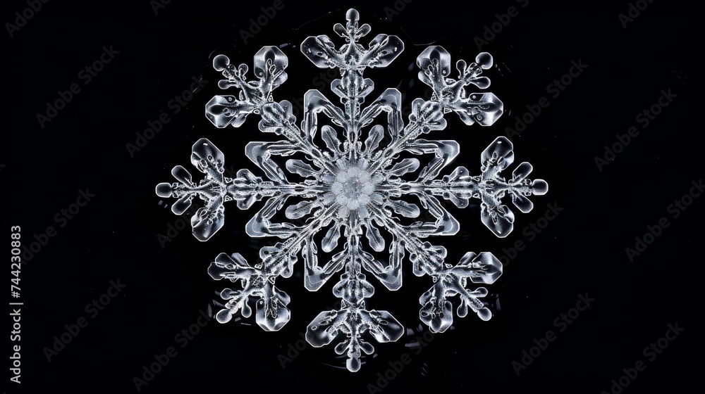 Poster the intricate details of a snowflake are captured in this close-up, resembling delicate lace on wint