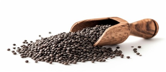 Organic Black Pepper Seeds in Wooden Scoop, Aroma Kitchen Ingredient for Cooking and Seasoning