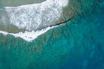 Coral reef from above - Aerial view of healthy coral reef and tropical Island in the South Pacific - Fiji