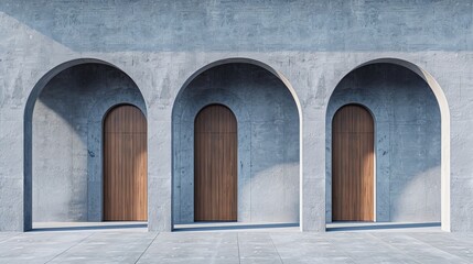A stunning display of architectural symmetry and grandeur, a row of arched doors leads to a hidden world beyond the walls of this magnificent outdoor arcade