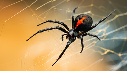 Black Widow spider outdoors on a web. Generative Ai - obrazy, fototapety, plakaty