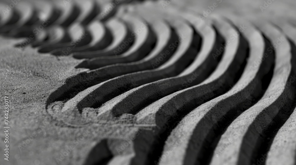 Poster A monochromatic abstract of sand and ground, captured in a close-up shot, evoking a sense of mystery and texture through the use of a grated pattern