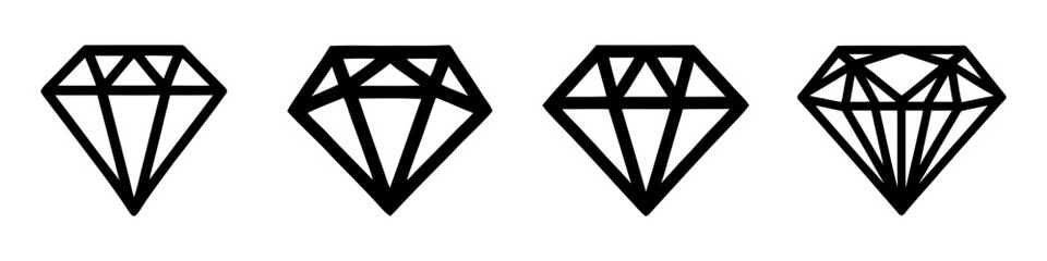 A set of diamonds in a flat style. Abstract black diamond collection icons. Linear outline sign. Vector icon logo design diamonds. - obrazy, fototapety, plakaty