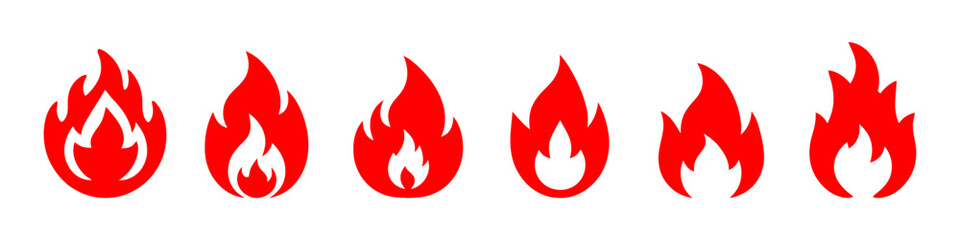 Fire flames, set vector icons
