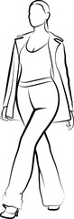 Sketch of Walking Woman In Pants. Vector illustration 