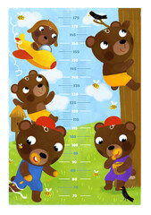 cartoon scene with height measurement for kids with happy play scene with some animals friends happy togehter illustration for children