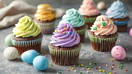 Easter colorful mini cupcakes with sprinkles - 744234426