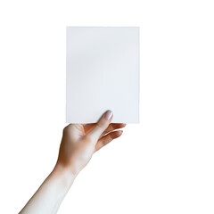 female hand holding a blank paper note isolated png