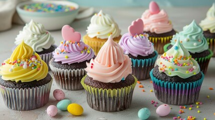 Easter colorful mini cupcakes with sprinkles - 744234609