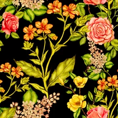 Gordijnen Watercolor seamless pattern with garden flowers. Vintage spring or summer floral pattern. Flower seamless pattern. Botanical art. Wedding floral set. Watercolor botanical design.  © Natallia Novik