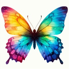 Rainbow butterfly illustration on white background.