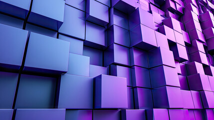 Perfectly Arranged Multisized Cube Wall in Purple and Blue